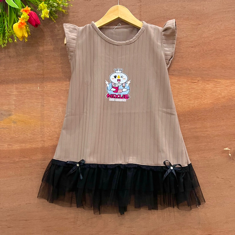 Dress anak 2 3 4 5 6 tahun dress mixue bahan knit terbaru fatonah shop matcha hornet ( dress gotik mixue )