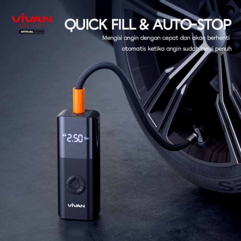 Bergaransi Vivan Vti02 Tire Inflator Pompa Ban Mobil Sepeda Motor Portable Elektrik Lcd Display