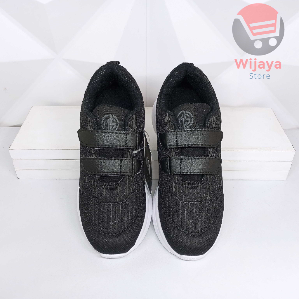 Sepatu Sekolah 31-36 Sneaker Anak Hitam Polos Putih Sol Phylon Ringan Strap Velcro Perekat Mewah Eksklusif MS TG