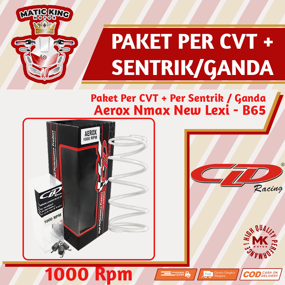 Paket Per CVT Sentrik Ganda Racing Yamaha Nmax Aerox Lexi Old New 125/150/155 CLD 1000/1500 RPM