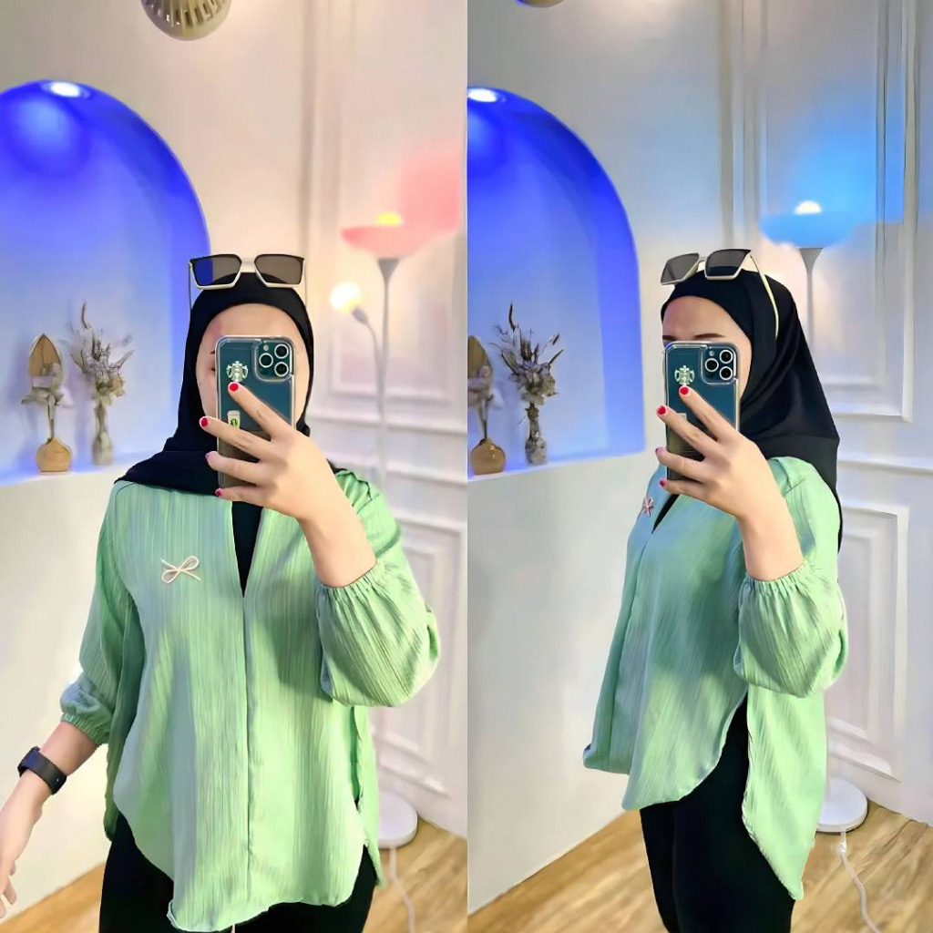 Livia Blouse Basic Bahan Lady Crush - Atasan Wanita - Kemeja Oversize