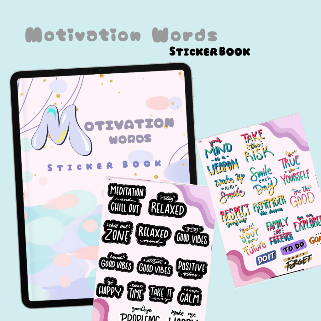 Sticker Book Digital Aesthetic Cute Colorful ---Motivation Words Sticker Book