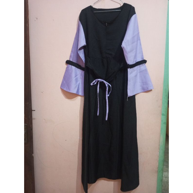 Gamis Hitam Lilac Kombinasi