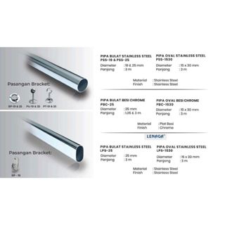 HUBEN Pipa Oval Besi Chrome 3 Meter PBC - 1530 | Ukuran 15 x 30 mm