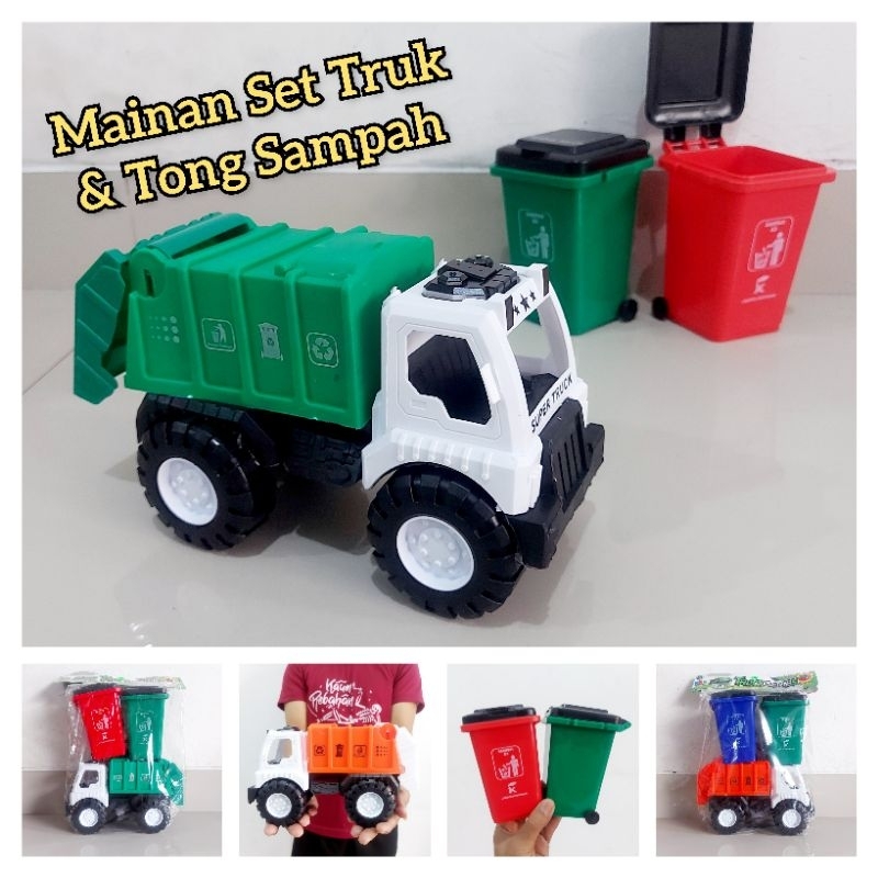 Mainan Set Mobil Truk &amp; Box Sampah Mobilan Kebersihan Anak Laki Cowok Edukasi