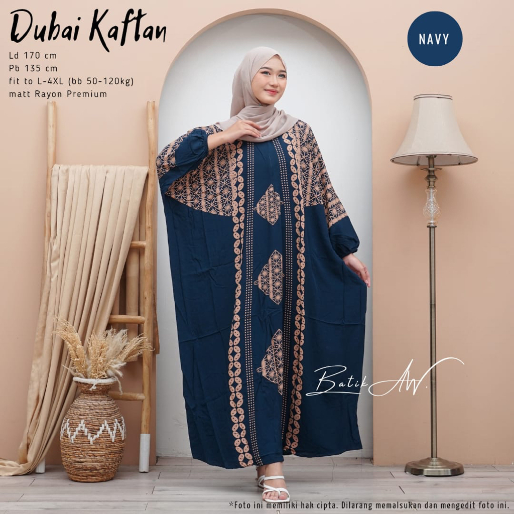 Batik A W - Dubai Kaftan Wanita Jumbo Maksi Motif Batik Kawung Handmade Soft Color Busui Lengan Panjang Rayon Premium