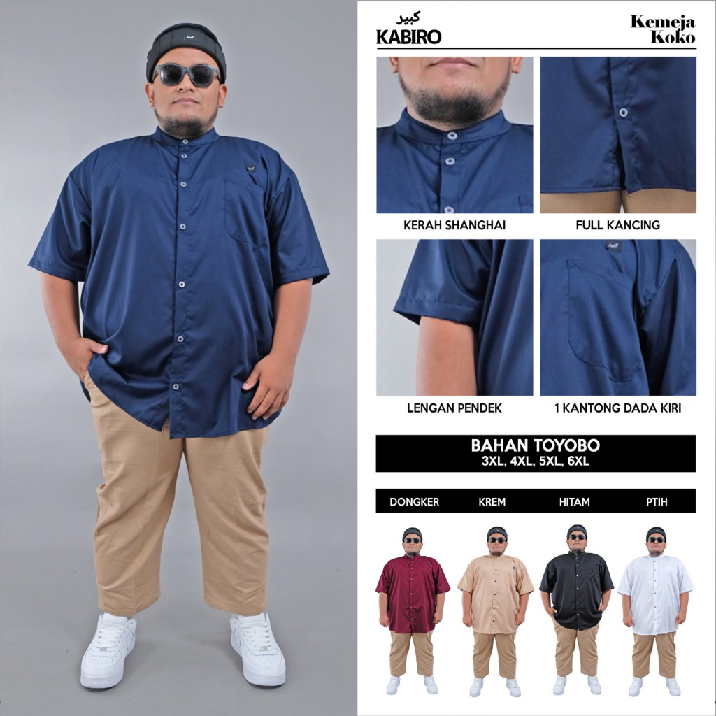 Kemko KABIRO Kemeja Koko Pria Lengan Pendek Jumbo Big Size
