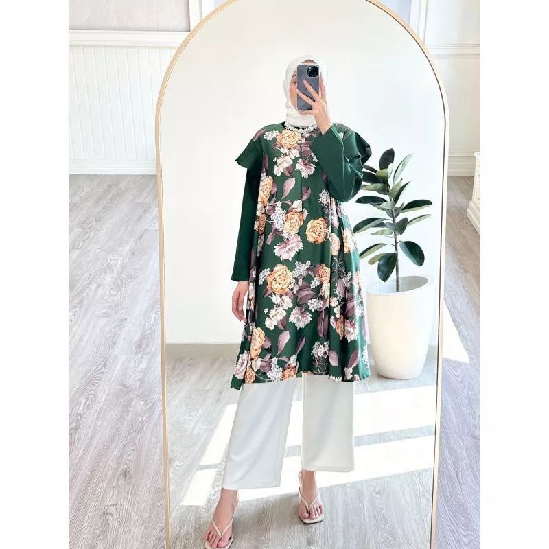 SARYN TUNIK baju cewek kuliah atasan tingkat pakaian muslim polos wanita hijabers top style korea ke