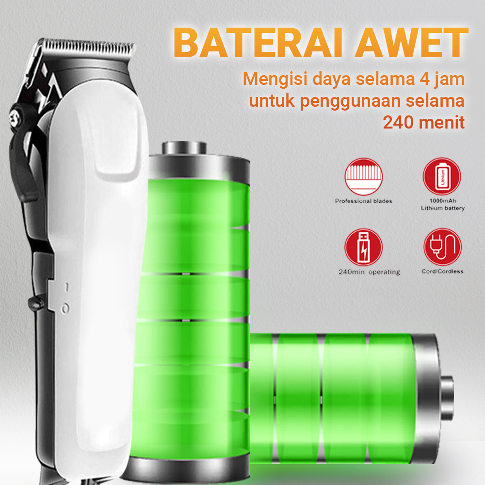 Hair Clipper Alat Cukur Rambut Elektrik Portabel Baterai Charger Finito