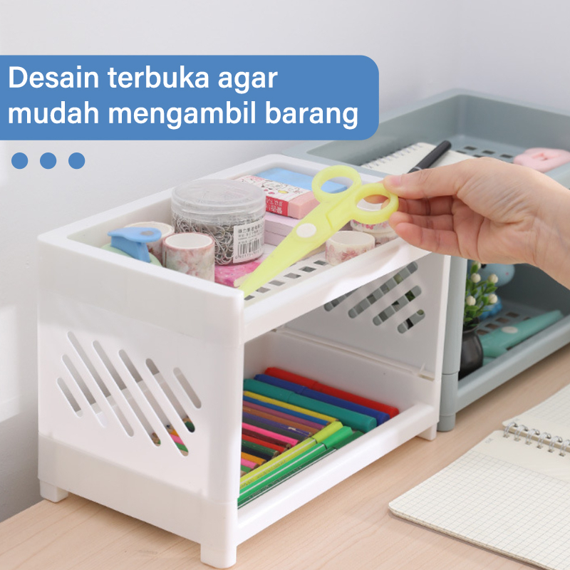 Letyeah &amp; Kaizenliving Rak Kamar Mandi Penyimpanan Kosmetik Rak Kosmetik Multifungsi Susun 2 Portable Rak Murah Meja kecil Plastik