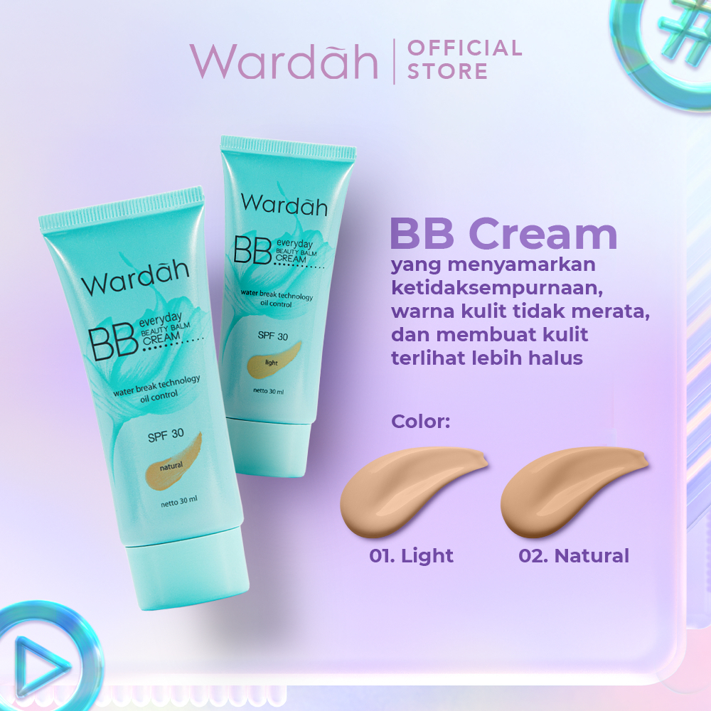 ARJUNA WARDAH Everyday BB Cream 30 ml - SPF 30, Alas Bedak dengan Aloe Vera Extract dan Bio-Hyaluronic Acid - Oil Control