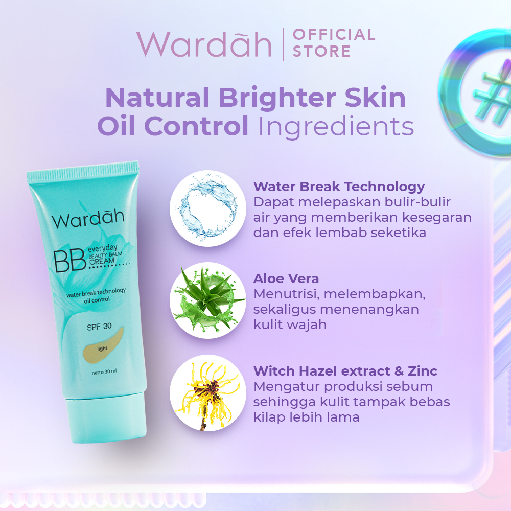 ARJUNA WARDAH Everyday BB Cream 30 ml - SPF 30, Alas Bedak dengan Aloe Vera Extract dan Bio-Hyaluronic Acid - Oil Control