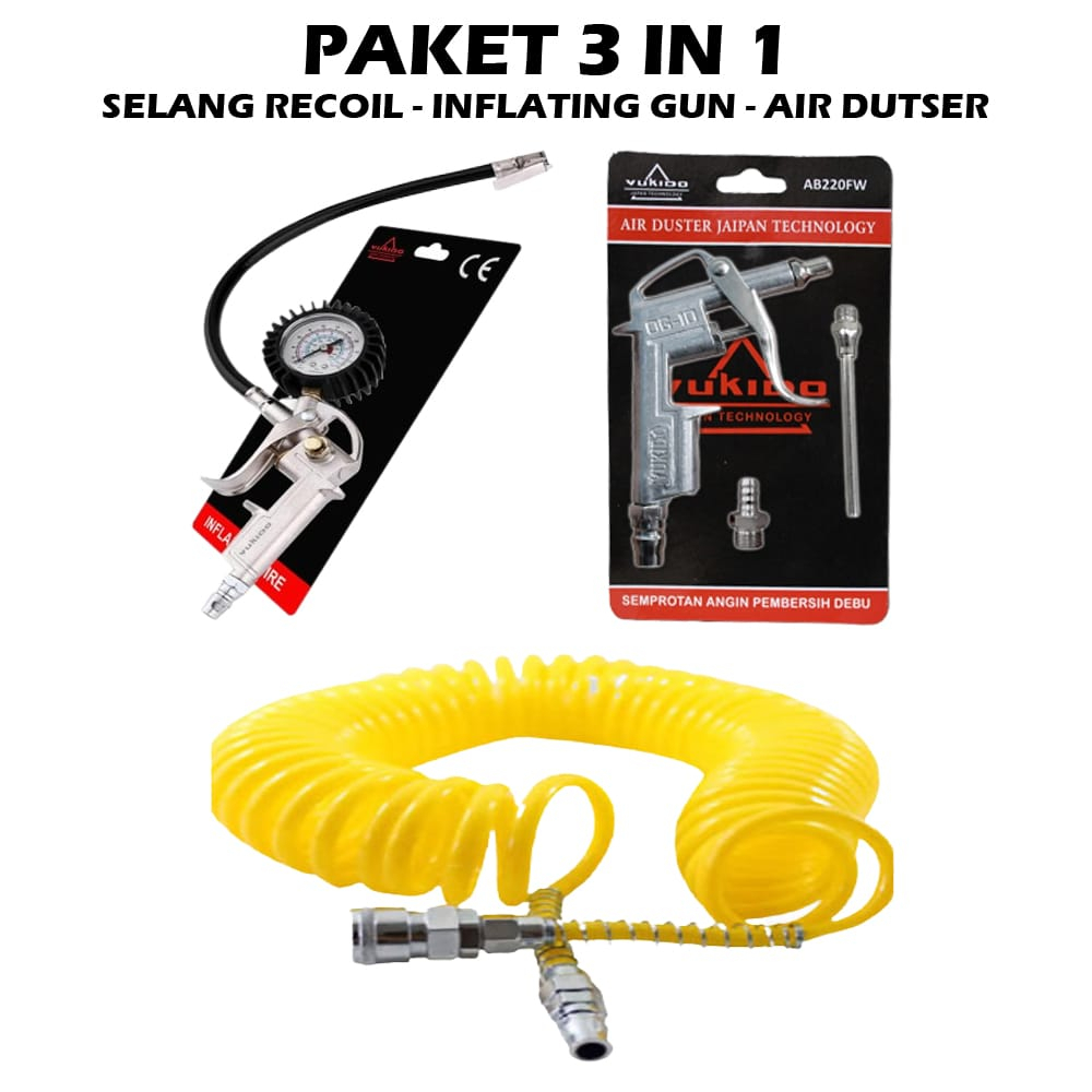 YUKIDO paket Selang recoil selang angin kompresor hijau 4,5 M air chuk air duster