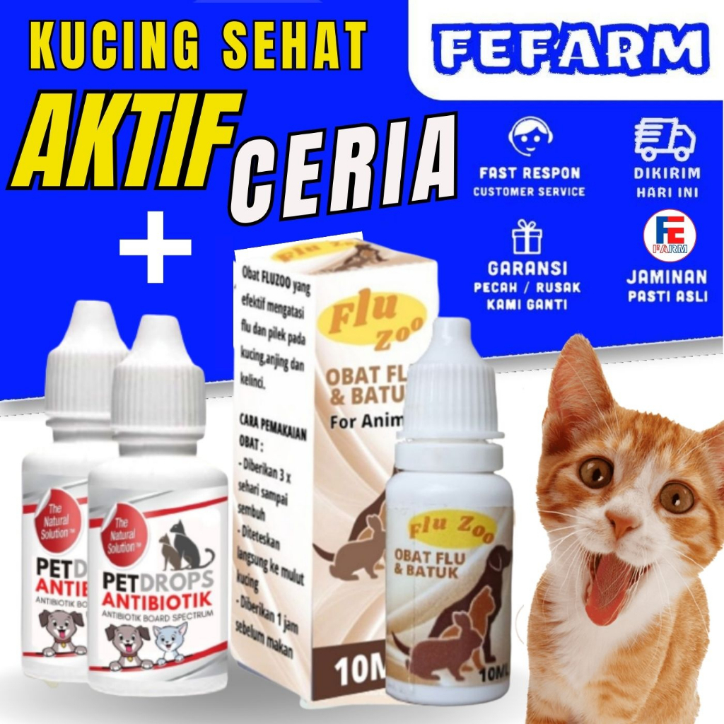 Paket Rekomendasi KUCING Obat Flu dan Pet Drops Ampuh dan Aman untuk Kucing FEFARM