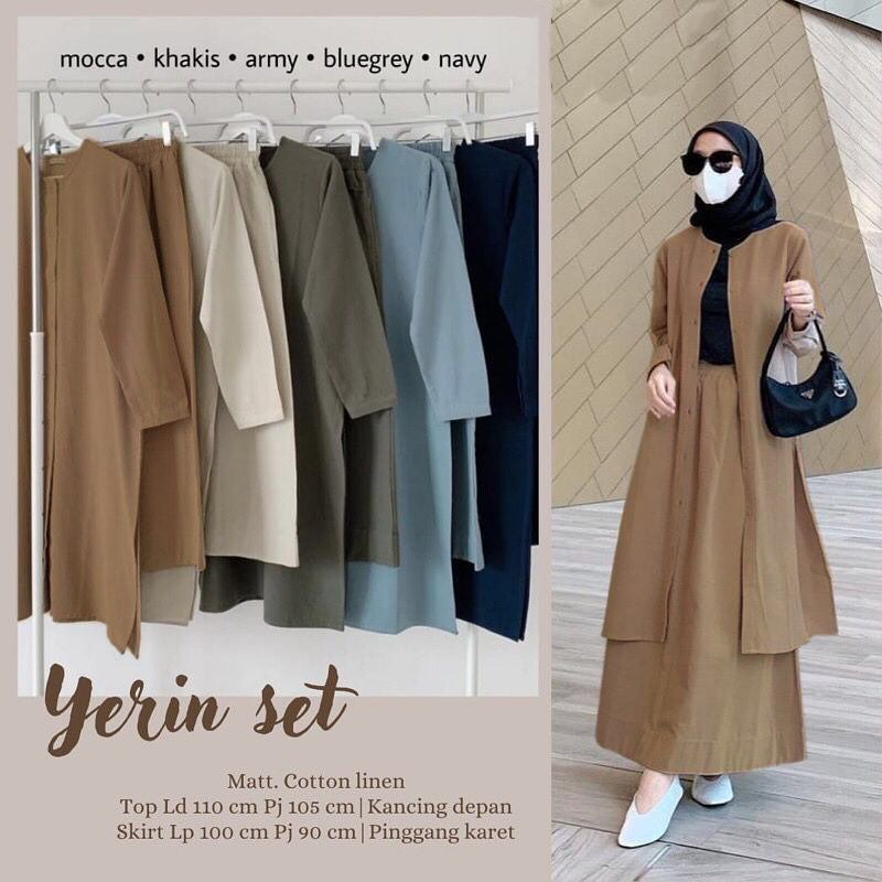 SETELAN WANITA YERIN SET WD BAHAN KATUN LINEN POLOS KANCING DEPAN ( BUSUI FRIENDLY ) LD 100 - 120 CM PB 105 PT 50 CM LP 60 - 100 P ROK 200 CM SETELAN WANITA KEKINIAN FASHION MUSLIM // ONE SET WANITA KOREAN STYLE // SET WANITA KEKINIAN TERBARU 2023