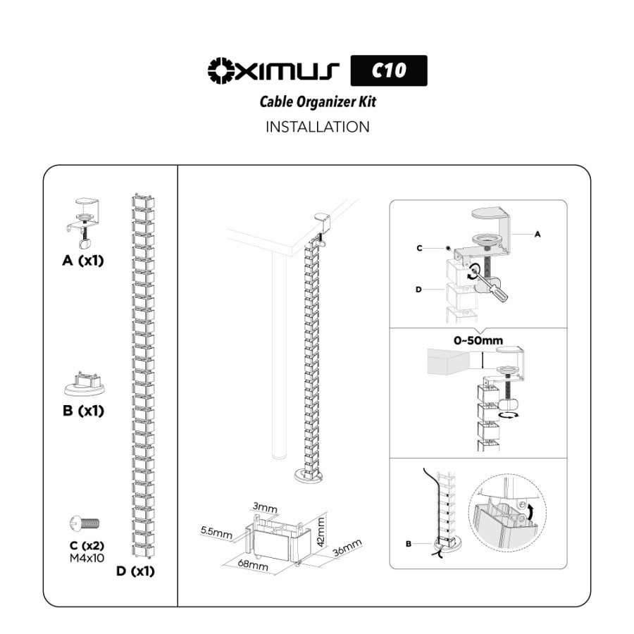 Organizer Kabel Protektor Modular OXIMUS C10 - Kabel Management Jepit