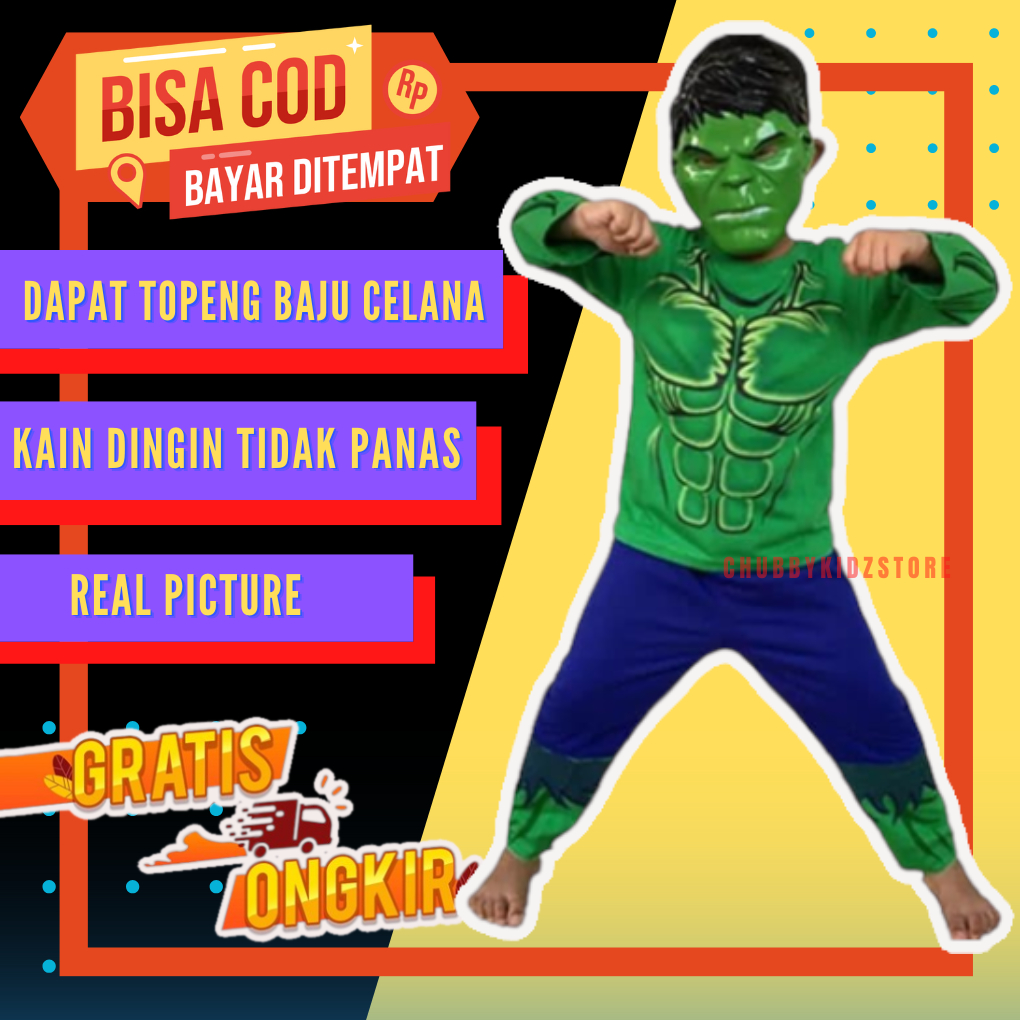 Baju Anak Superhero Karakter HULK Murah / setelan kaos piyama / baju tidur stelan kaos / kostum anak