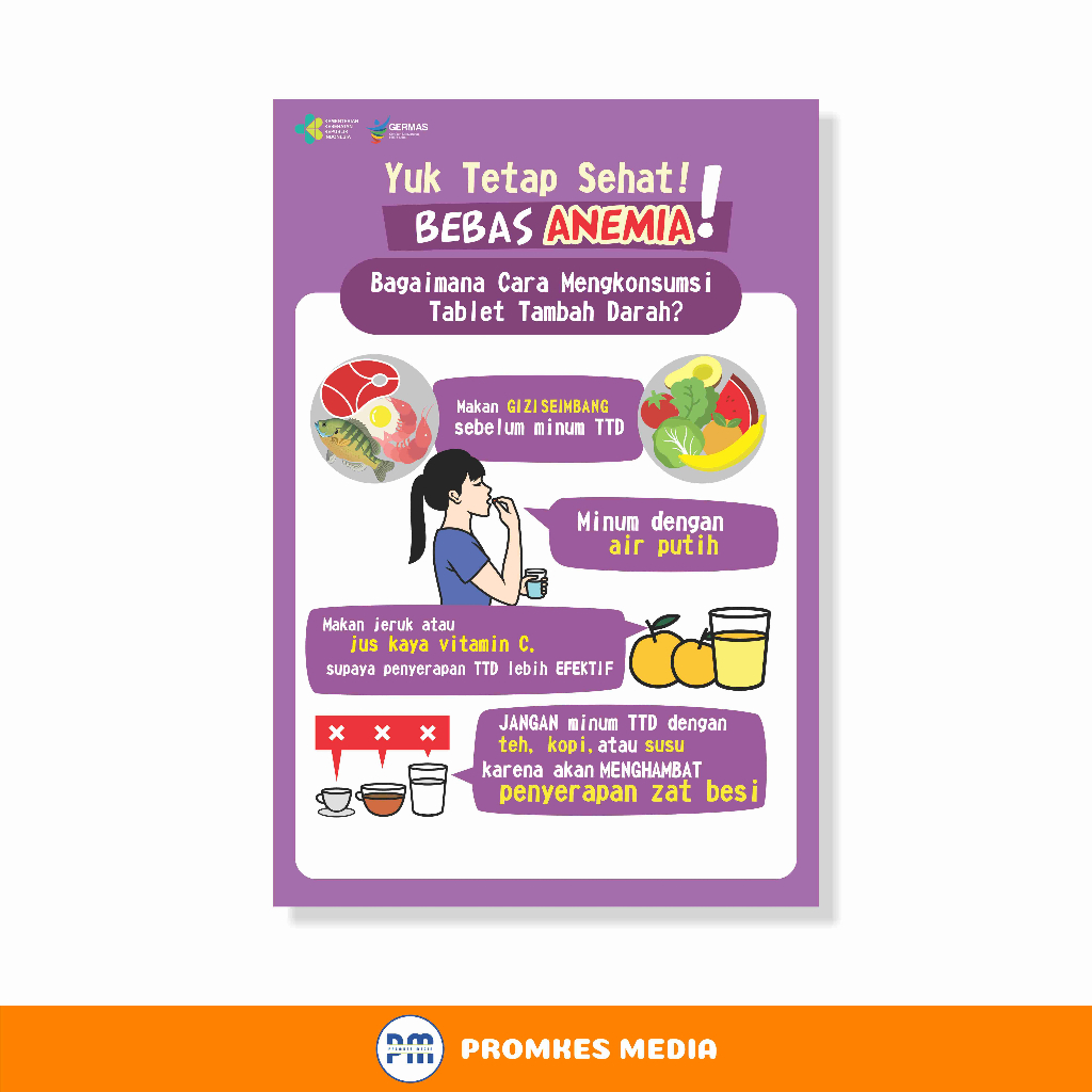 

Poster Kesehatan, Anemia, Cara Minum Tablet Tambah Darah