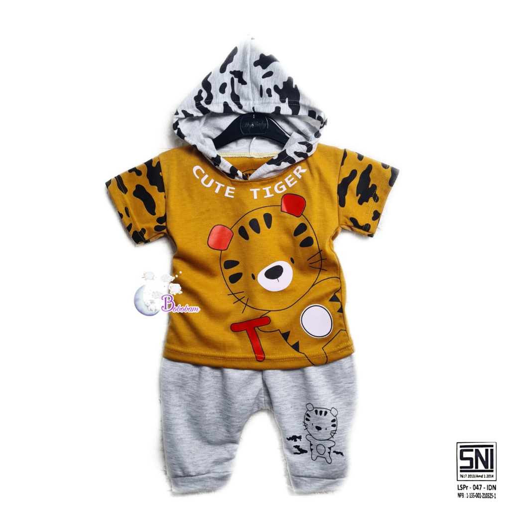 BOBOBAM BAJU BAYI LAKI LAKI  SETELAN ANAK COWO LUCU STELAN COWOK  6 12 BULAN  KEREN TRENDY KEKINIAN HOODIE TIGER