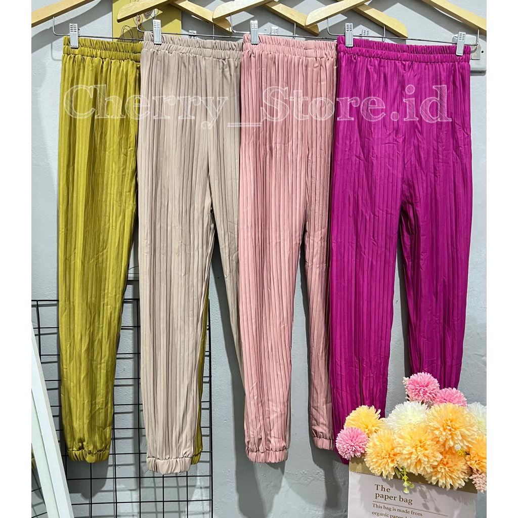 Cherry_ 05 jogger aladin terbaru | celana plisket jogger | celana panjang wanita