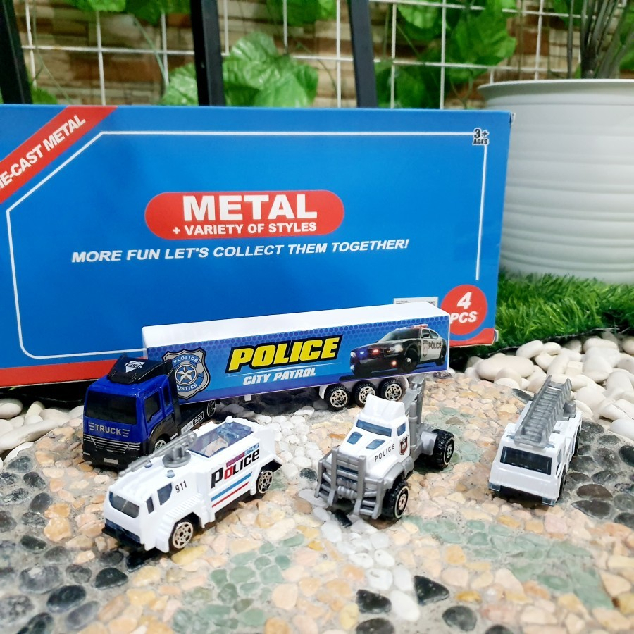 DIECAST SET TRUCK BOX POLISI ANAK EDUKATIF - MINIATUR TRUCK POLISI