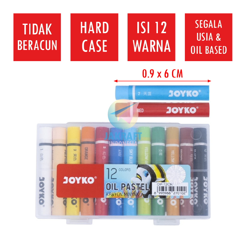 

(12 Pcs) Krayon 12 Warna JOYKO OP-12CR Oil Pastels Crayon Aman Murah Anti Air Hard Case