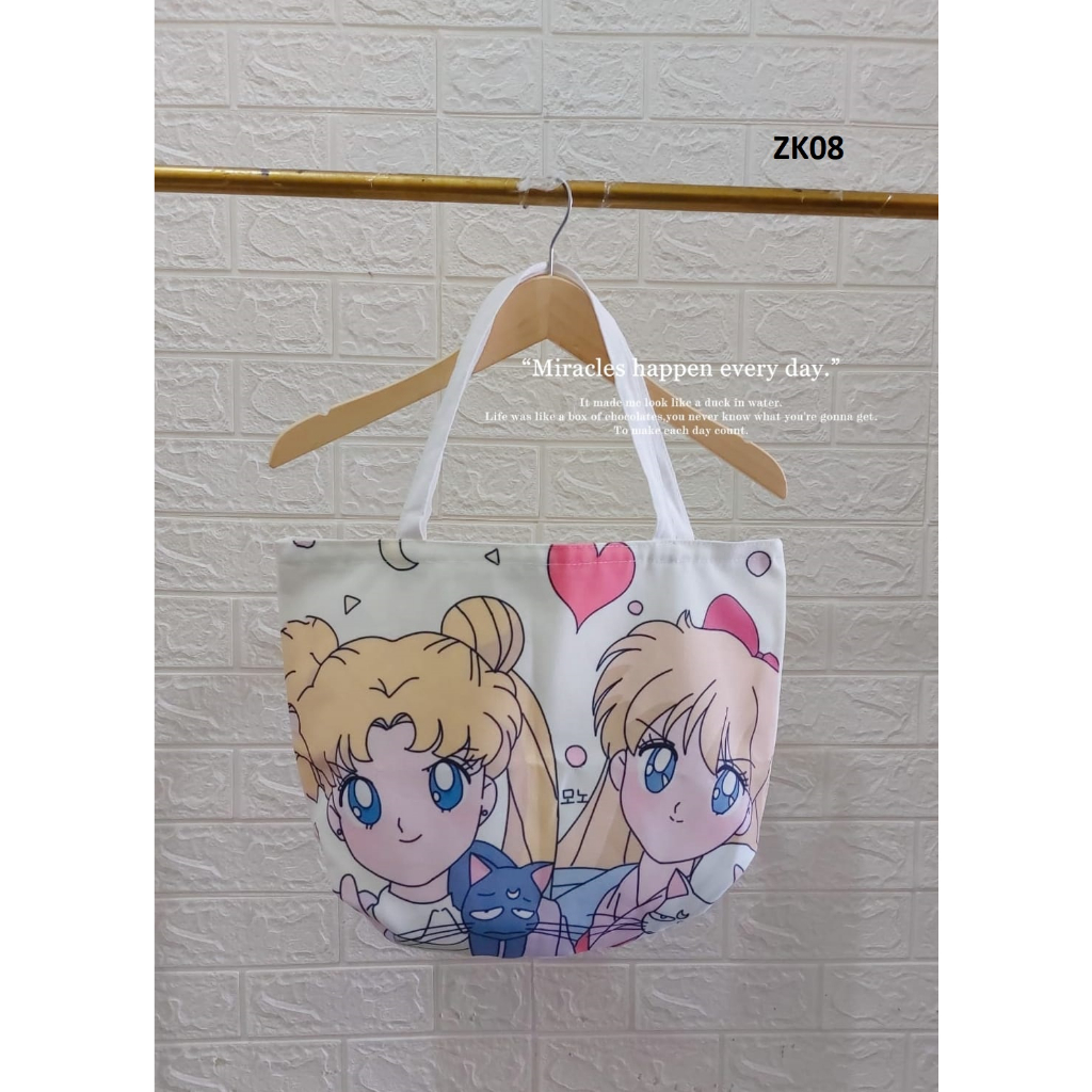 TOTE BAG ZIPPER KARTUN IMPORT