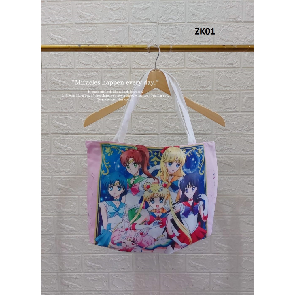 TOTE BAG ZIPPER KARTUN IMPORT