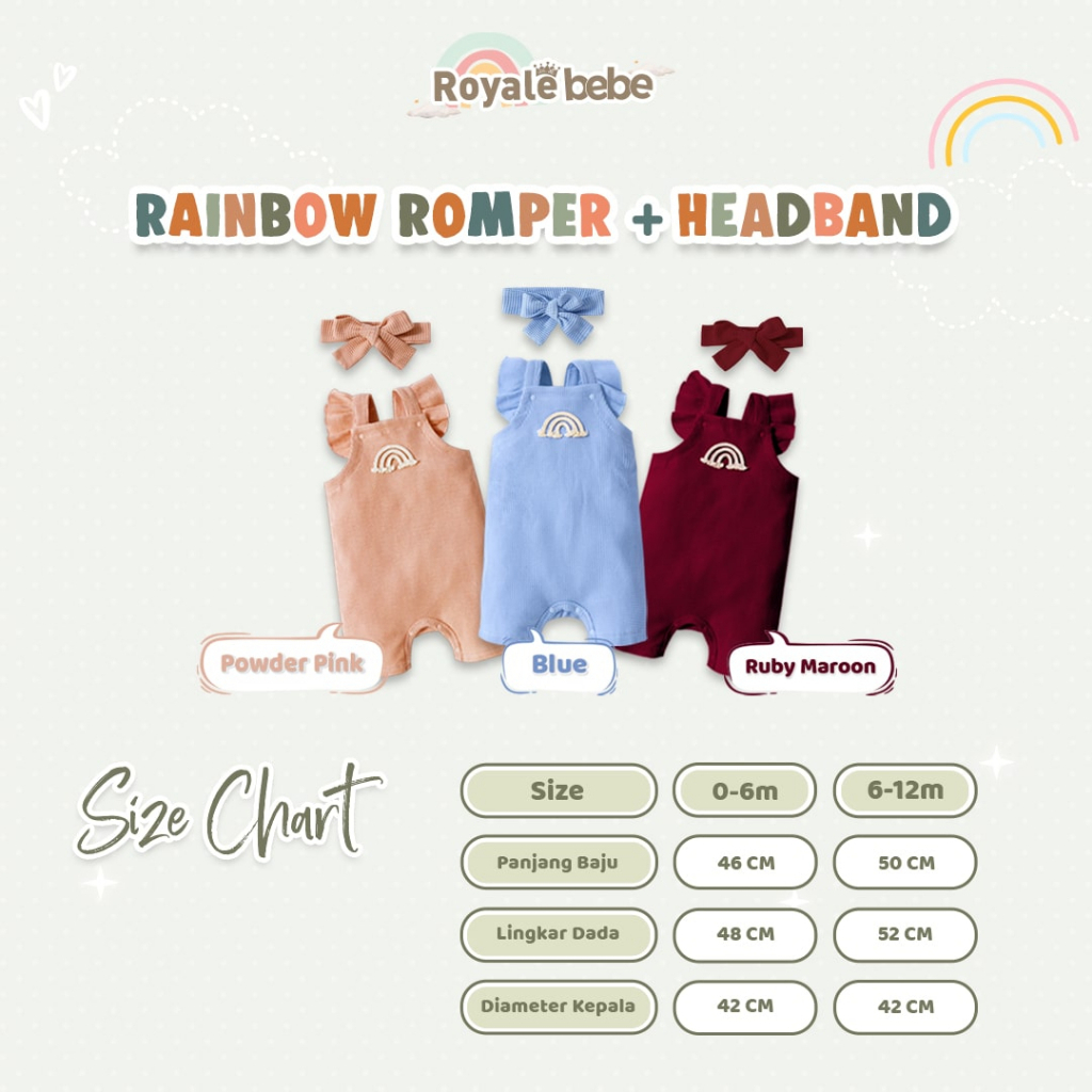 Royal Bebe Rainbow Romper + Headband Jumpsuit Bayi Perempuan