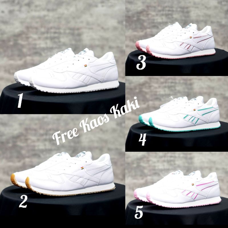REEBOK CLASSIC LEATHER SIZE 36 - 40 SEPATU SNEAKERS WANITA PUTIH PEACH TOSCA