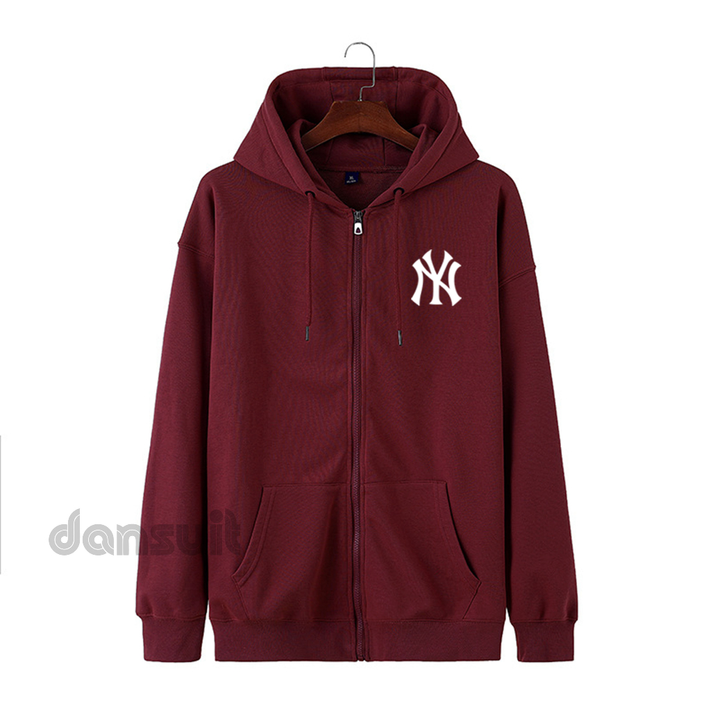 Hoodie Zipper Resleting Pria/Wanita Size M - XXXL Hoodie Motif Sablon NY YANKEES Logo Bahan Tebal Premium