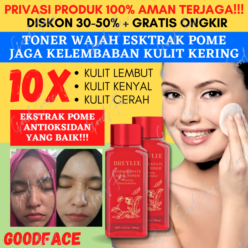 BREYLEE Pomegranate Facial Toner Whitening Membersihkan, Mencerahkan &amp; Menutrisi Wajah dan Leher 100 ml