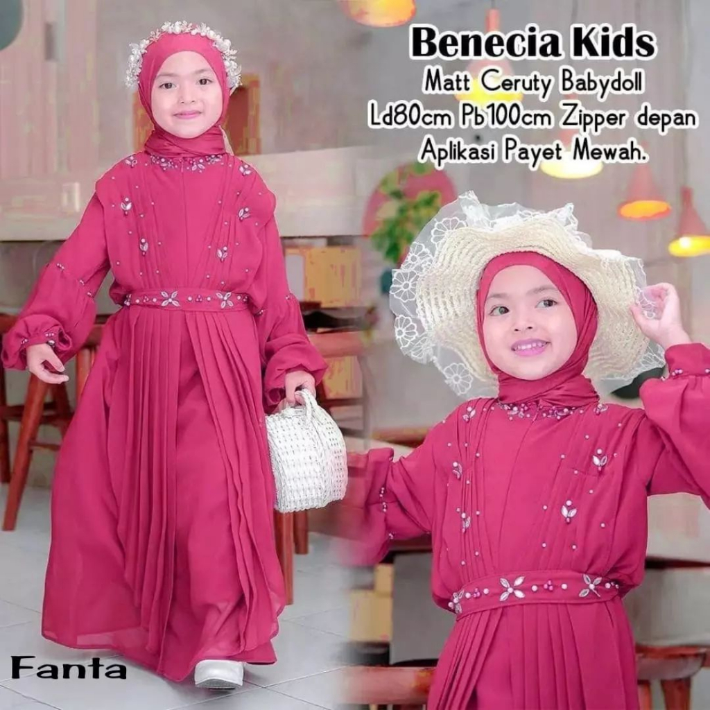 Gamis Import Anak elegan terbaru 2023 Benecia Kids Dress Anak Cantik Aplikasi Payet Free Phasmina Untuk Umur 7-8 Tahun Dress  Anak  Premium