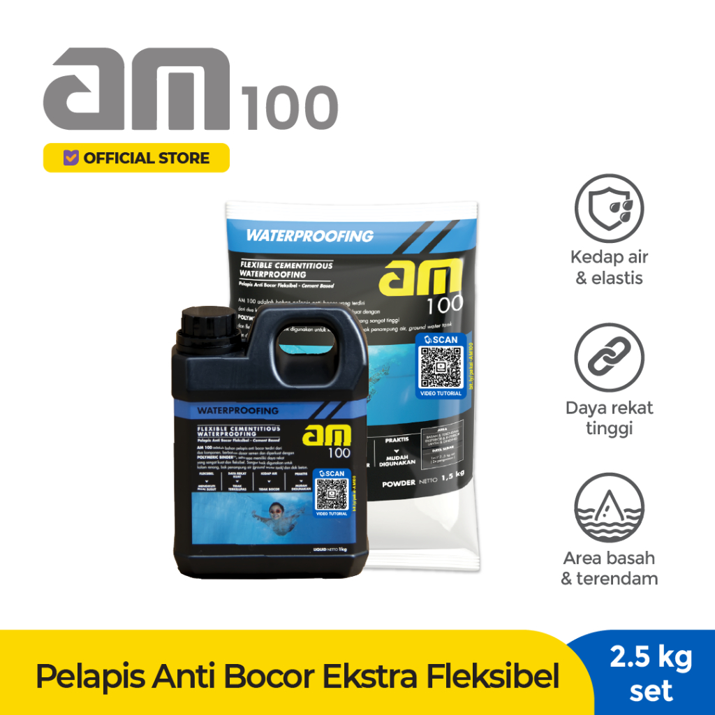 AM Mortar AM 100 - Pelapis Anti Bocor Sangat Elastis kemasan 1kgset