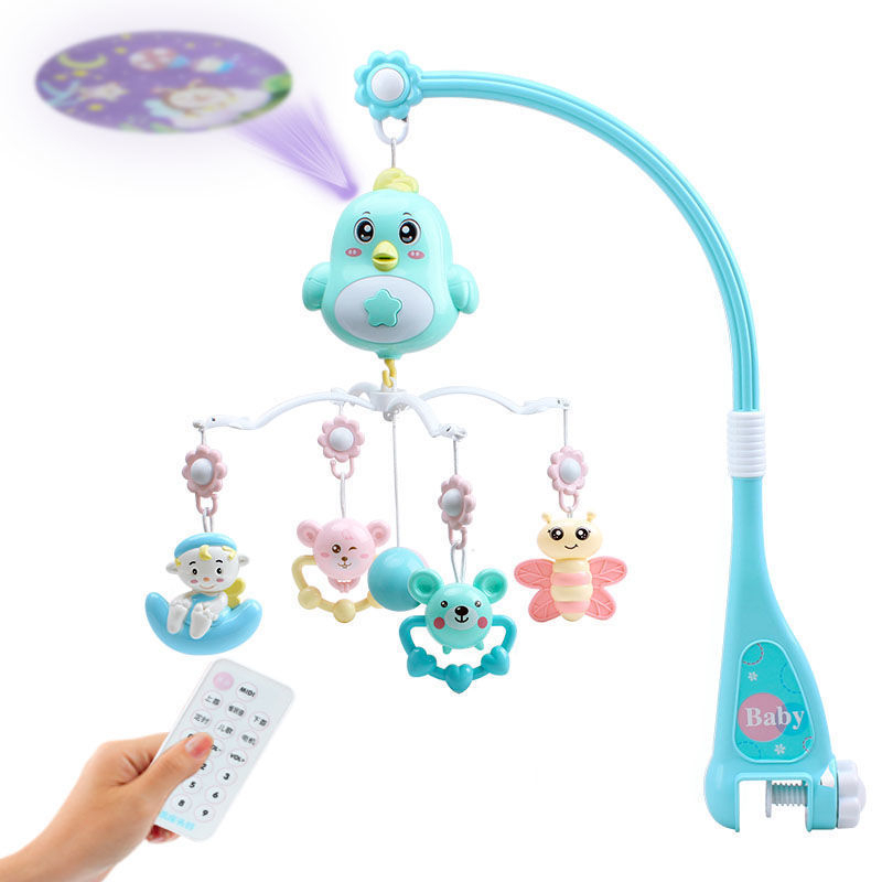 AmazeFan Mainan Gantung Bayi Multifungsi Crib dengan Kontrol Jarak Jauh &amp; Musik yang Menghibur Proyeksi Waktu &amp; Bisa Digigit Bayi Remote Control Bed Bells