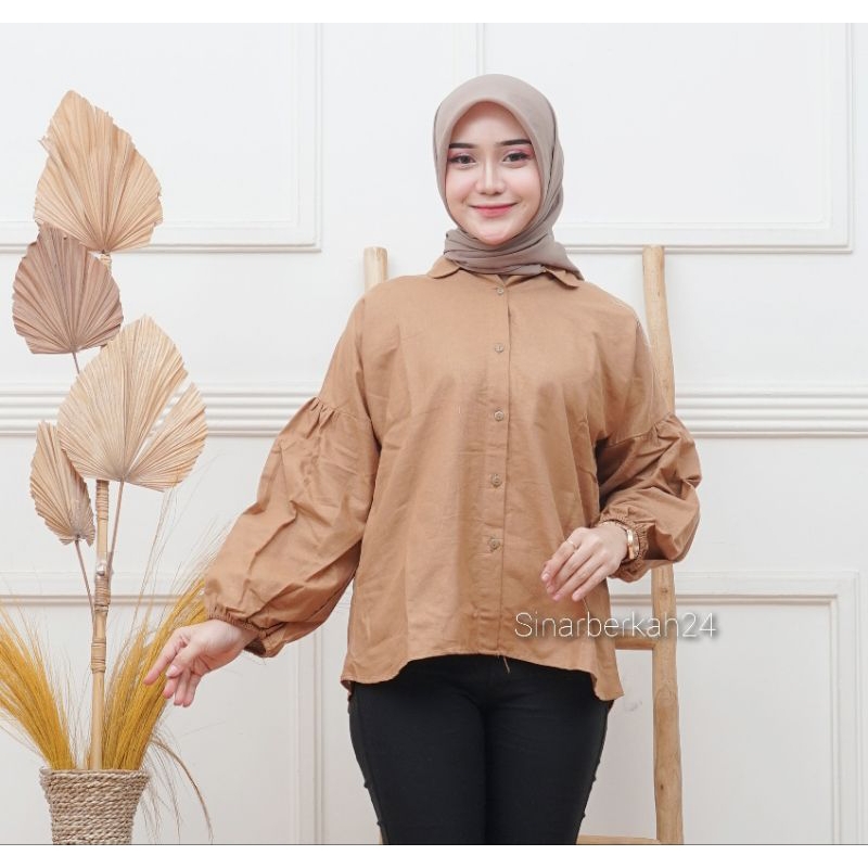 Maura Top Linen Shirt - Kemeja Wanita Lengan Balon - Atasan Wanita