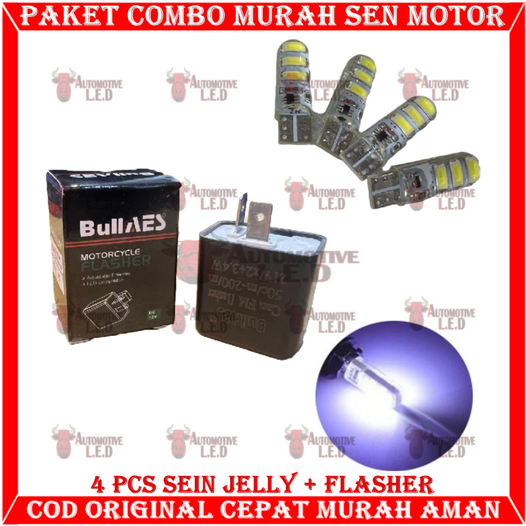 ORIGINAL COMBO PAKET HEMAT MURAH LAMPU SEIN MOTOR T10 JELLY FREE FLASHER SEIN | LAMPU SENJA MOTOR LAMPU SEN MOTOR