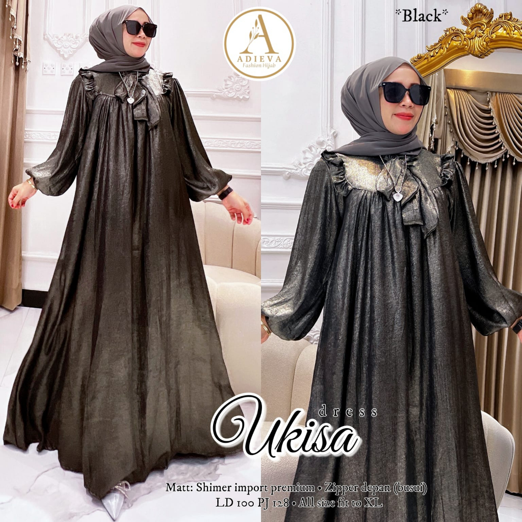 Ukisa Dress Gamis Muslim Matt Shimer Silk Premium Ziper Depan Busui Original By Adieva Orinaura