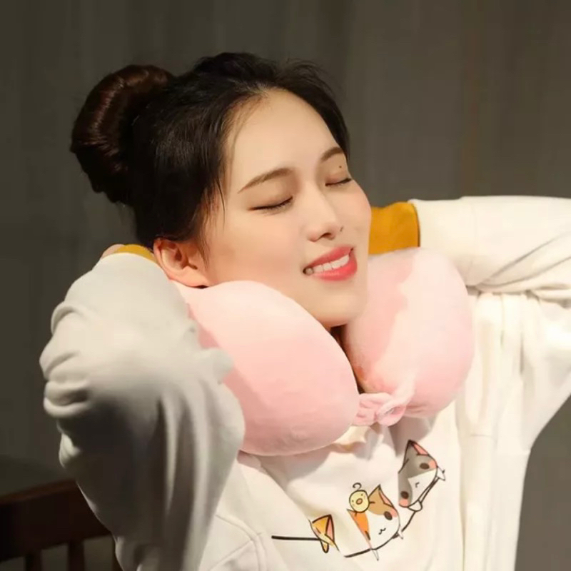 Bantal Leher Terbaru Lucu Bantal Sandaran Mewah Tidur Busa Travel Portabel Mobil Pesawat Bus Kereta Kantor Cute Neck Pillow