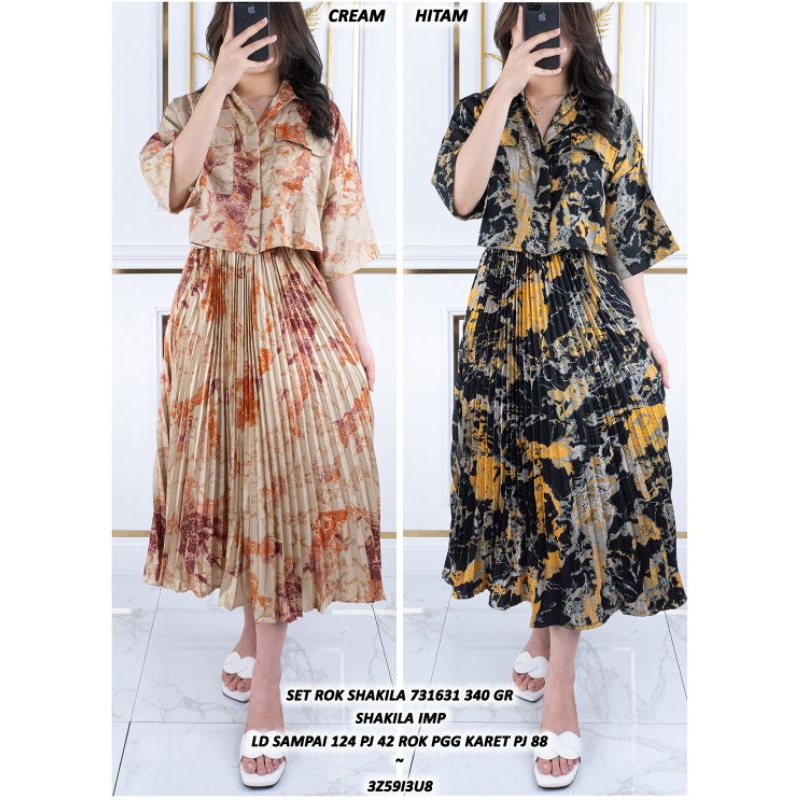 SETELAN ROK PLISKET KEMEJA CROP SETELAN BANGKOK SET WANITA ASD 7316311