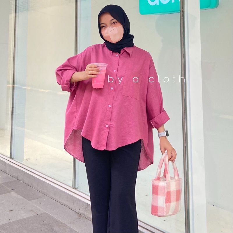 Kemeja Wanita Polos OVERSIZE Bahan Linen rami