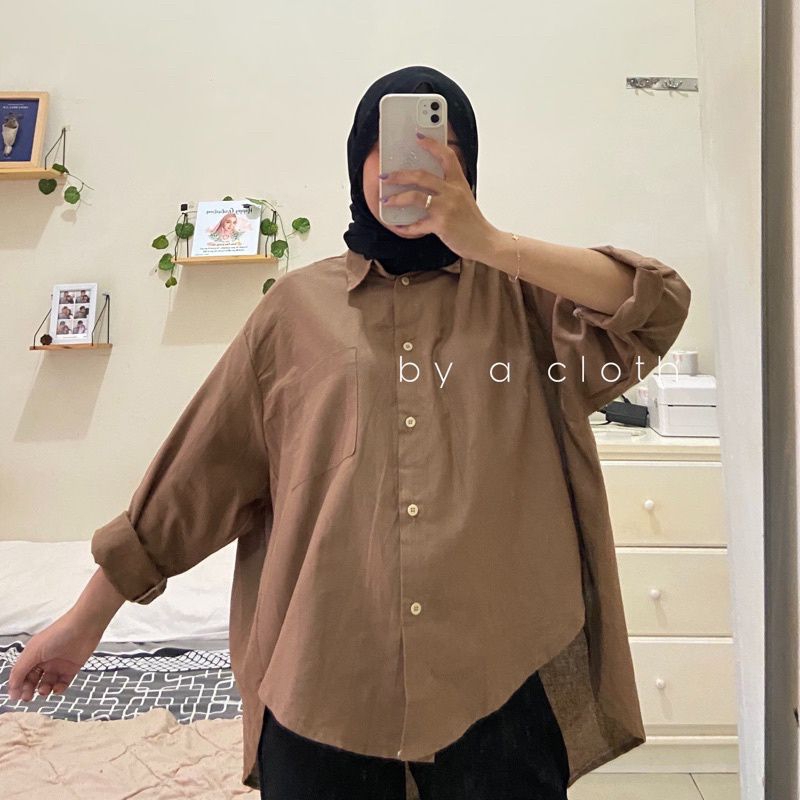 Kemeja Wanita Polos OVERSIZE Bahan Linen rami