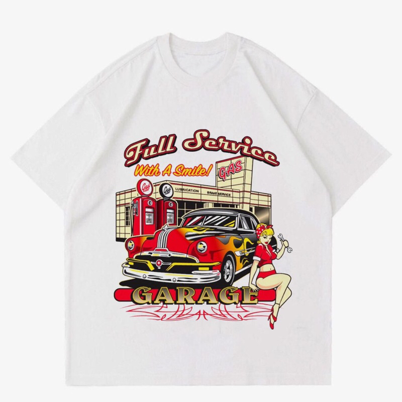 BAJU KAOS VINTAGE NASCAR “FULL SERVICC GARAGE” |T-SHIRT VINTAGE NASCAR RACE| BAJU KAOS PRIA OVERSIZE