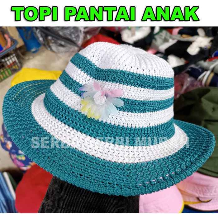 Topi pantai anak - topi cap murah - topi bundar bahan rajut