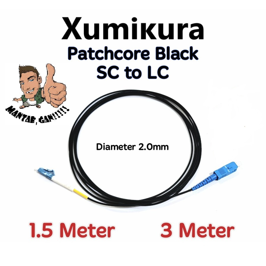 Patchcore Black Xumikura SC to LC Kualitas Premium - Patchcord Hitam SC to LC