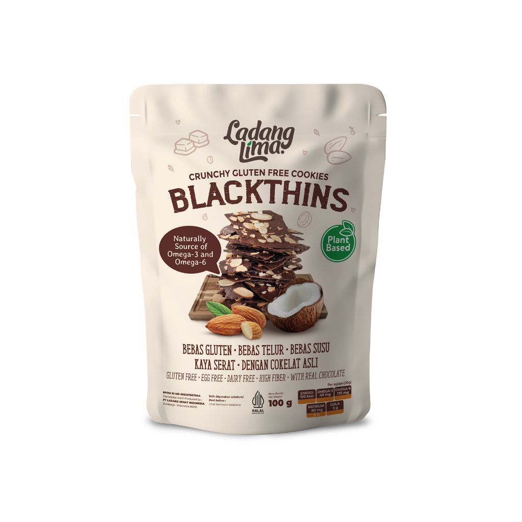 Ladang Lima Blackthins Cookies 100 gr Kue Gluten Free Biskuit Sehat Kaya Serat