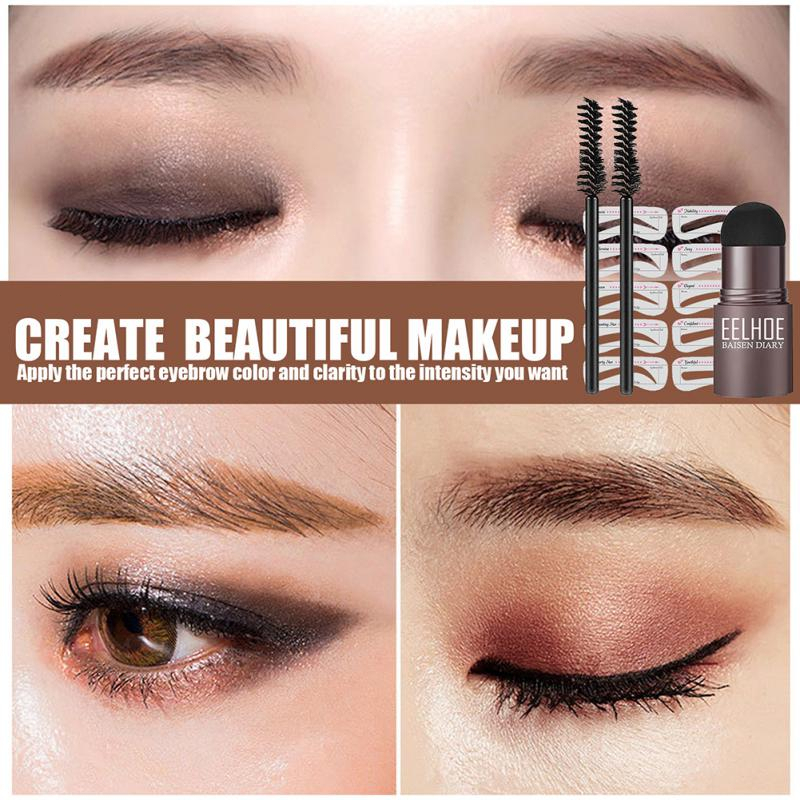 EELHOE Eyebrow Powder Cetakan Alis Instan Eyebrow Stamp Alis Stempel Alis Waterproof dengan 10 Model Cetakan Alis dan 2 Kuas Alis