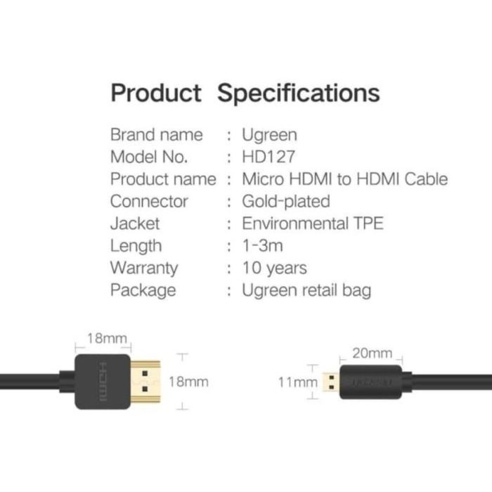 UGREEN Kabel Micro HDMI to HDMI 1 Meter