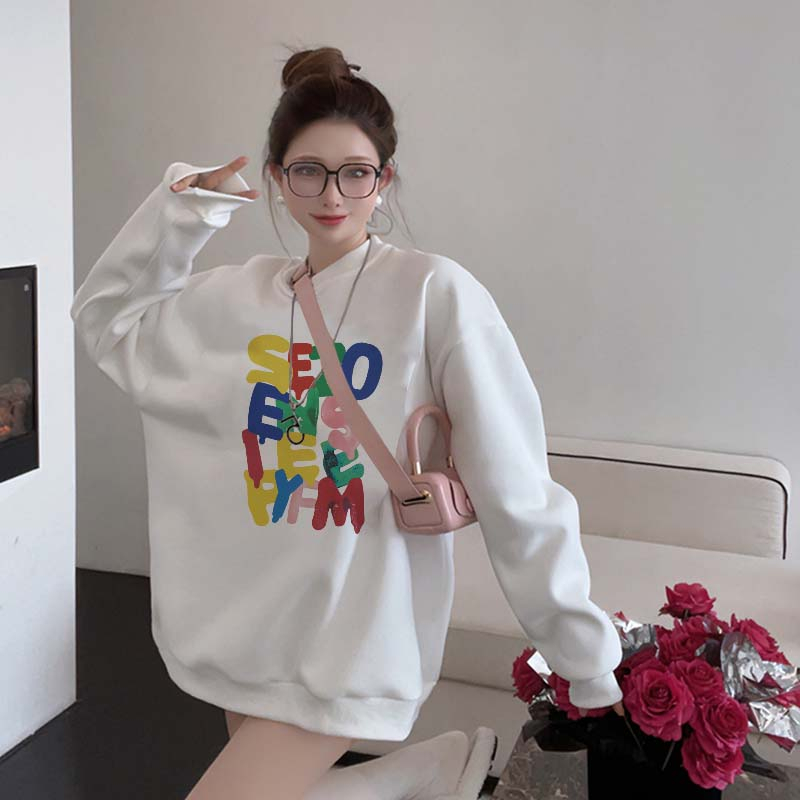 Sweater Lengan Panjang Cartoon Letter Printing Korean Style/Sweater Crop/Baju Wanita/Switer Wanita/Switer