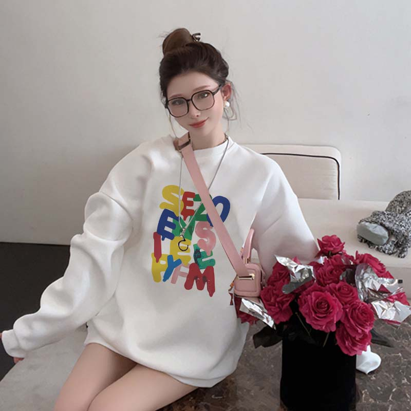 Sweater Lengan Panjang Cartoon Letter Printing Korean Style/Sweater Crop/Baju Wanita/Switer Wanita/Switer